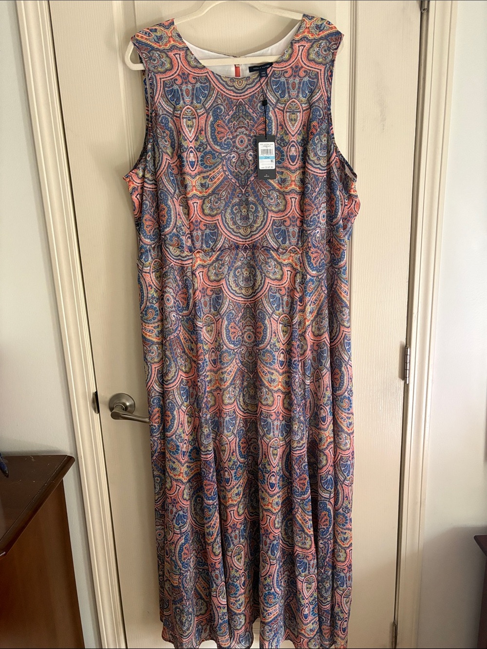 Tommy Hilfiger Sleeveless Paisley Maxi Dress in Coral & Blue